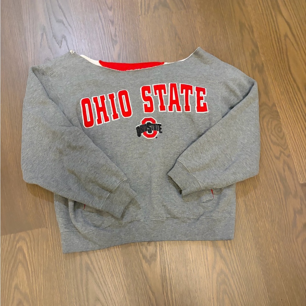 Ohio State Gray Crewneck Sweatshirt with Red embroider Detailing